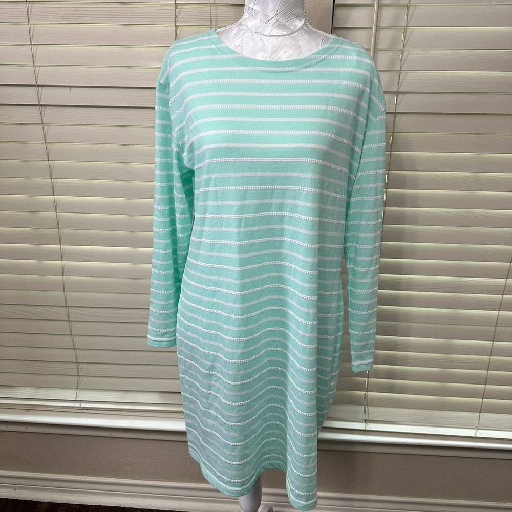 Sail to Sable Striped Shift Dress Womens Large Mint Green White Long‎ Sleeve Zip